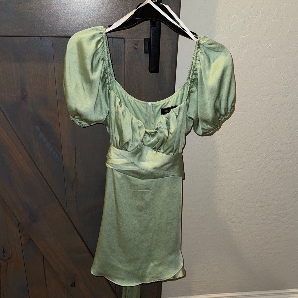 B Darlin Light Green Puff Sleeve Mini Dress